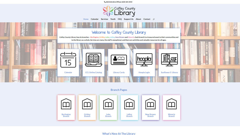 Coffey County Library Website Home page screenshot